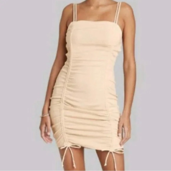 wild fable Dresses & Skirts - Wild Fable Ruched Beige Mini Dress